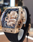 Bonest Gatti 現貨發售龍雕刻水晶自動錶 金色 BG5605-A2 膠帶