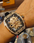 Bonest Gatti 現貨發售龍雕刻水晶自動錶 金色 BG5605-A2 膠帶