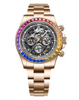 Bonest Gatti Rainbow Bezel Skeleton Multi-function Mechanical Watch - Day, Month, 24-hour. BG8019-S1