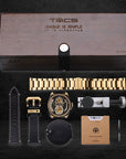 TACS ATL 復古黑金雙鏡頭自動錶 Automatic Twin Lens Retro 2002BZ Gold Limited Exclusive Box Set 黑色皮帶 + 金色鋼帶