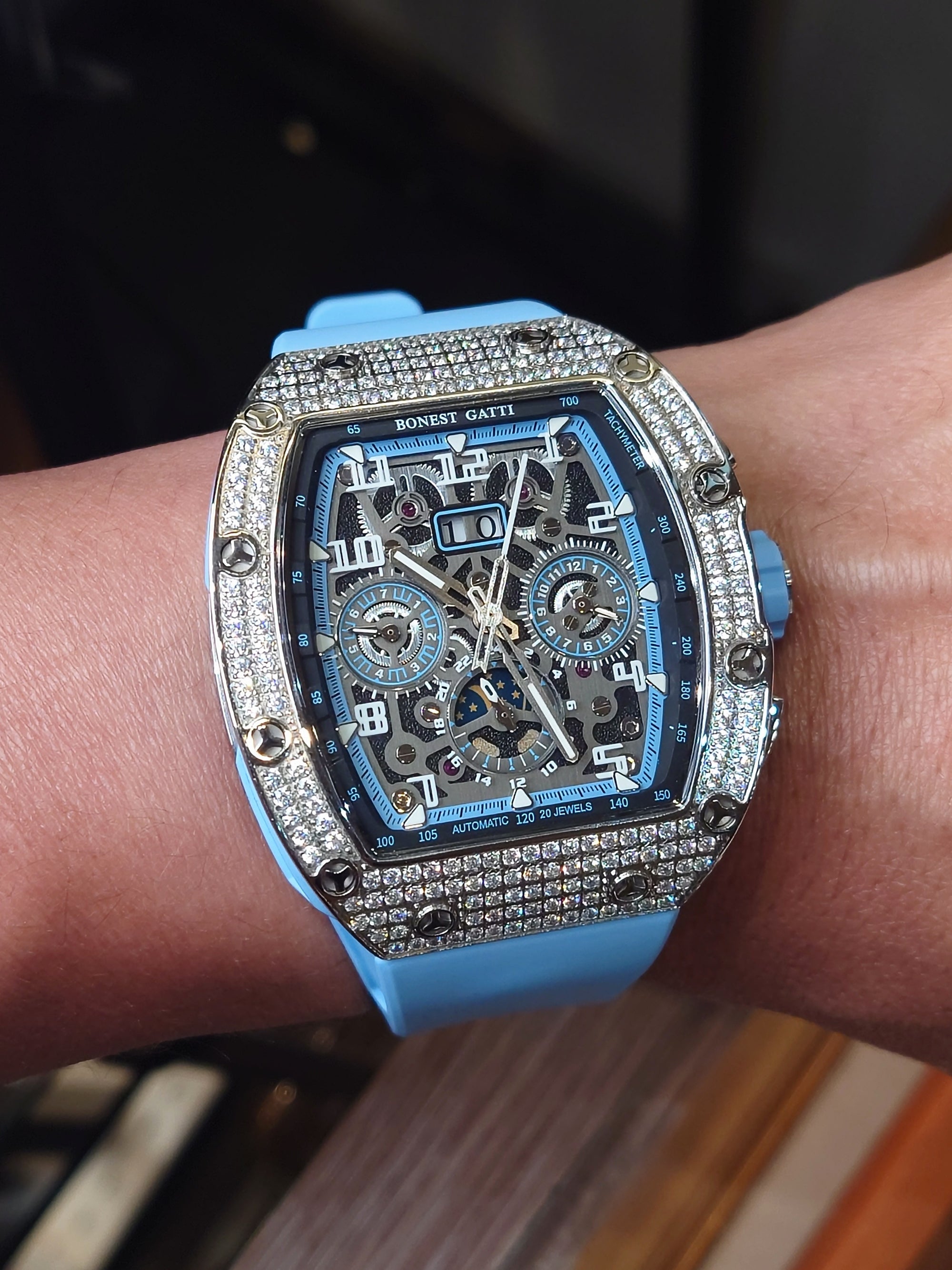 Bonest Gatti 酒桶形水晶多功能自動錶 BG5004-R4-BLUE
