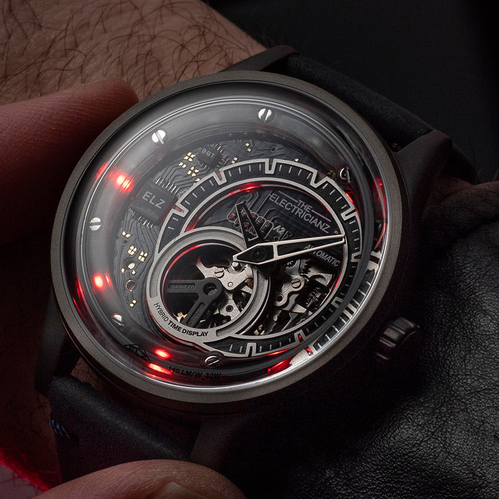 The Electricianz LED 夜燈半鏤空自動錶 Hybrid Mechanical Time Display 系列 E-Gun