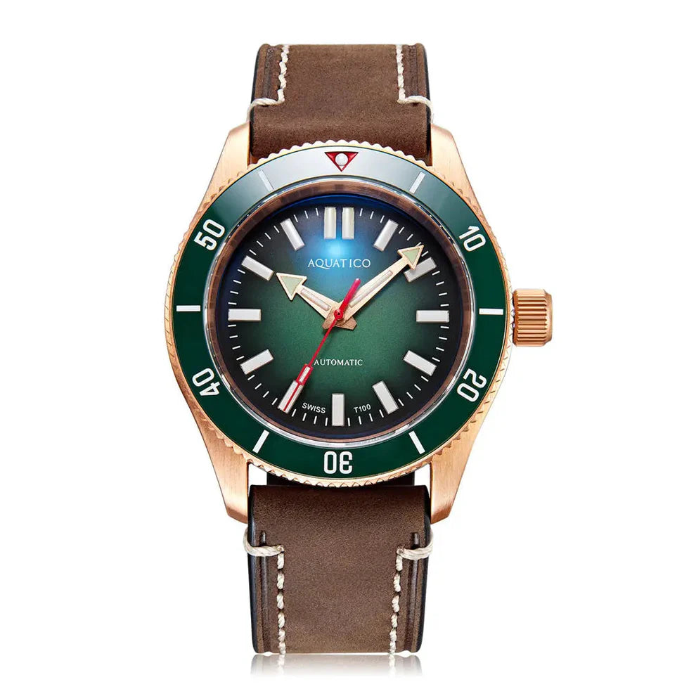 Aquatico Super Star Bronze Tritium T100氣燈 青銅潛水機械錶 Green Dial