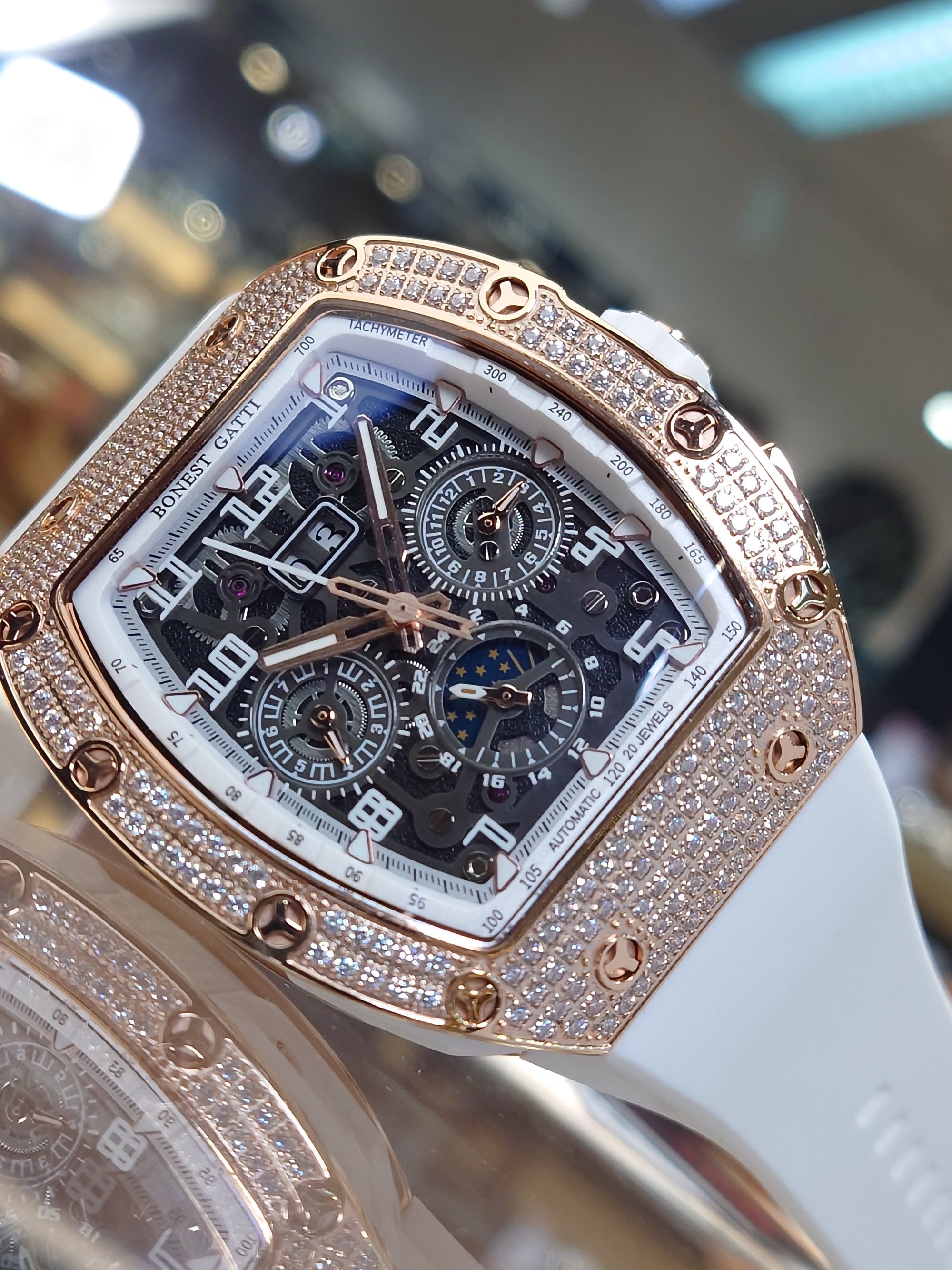 Bonest Gatti 酒桶形水晶多功能自動錶 BG5004-R2