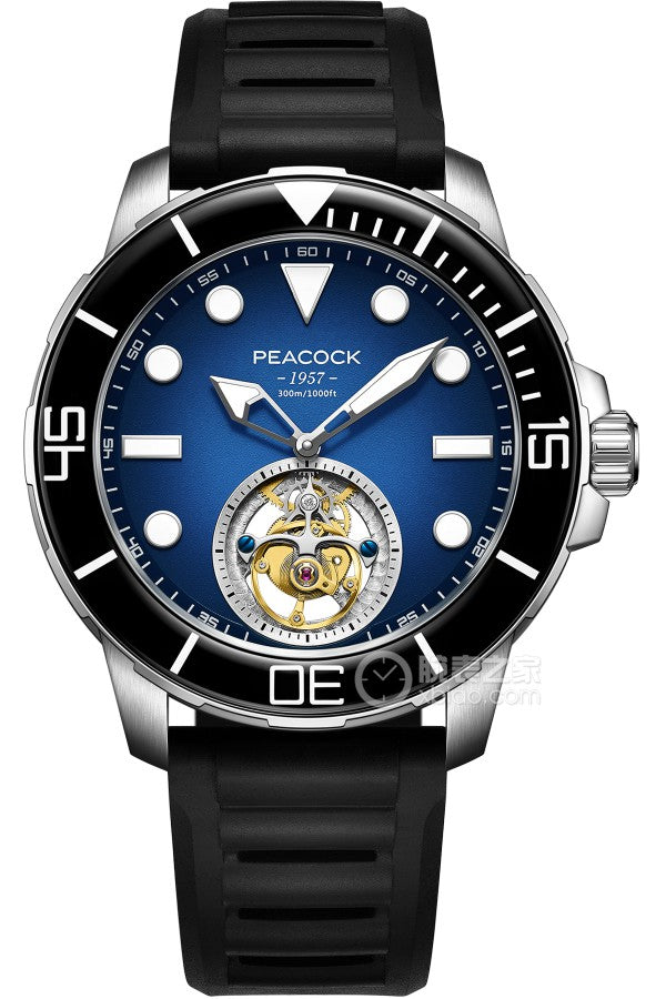 Peacock Ocean Wing Tourbillon 300M Diver Watch - 孔雀海洋之翼陀飛輪300米潛水錶 - PFG0201.01 Blue