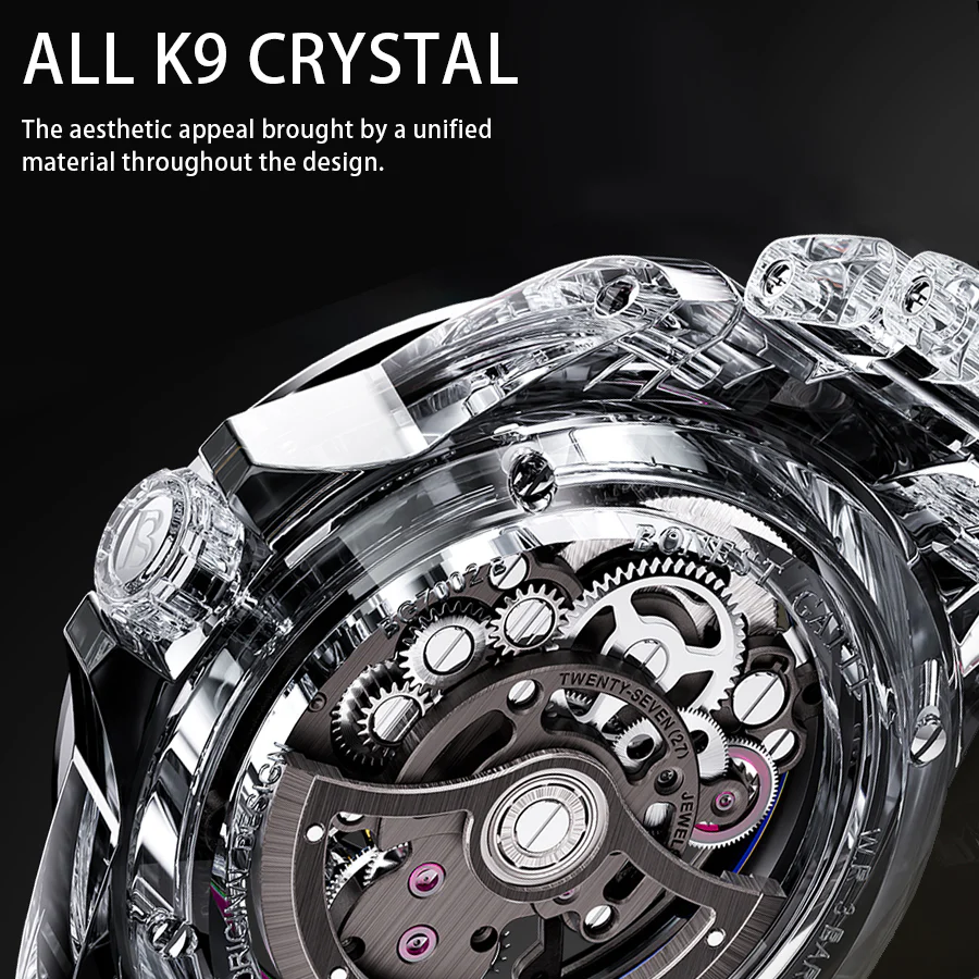 BONEST GATTI Rainbow K9 Cryatal Case Strap Automatic Skeleton Tourbillon Watch