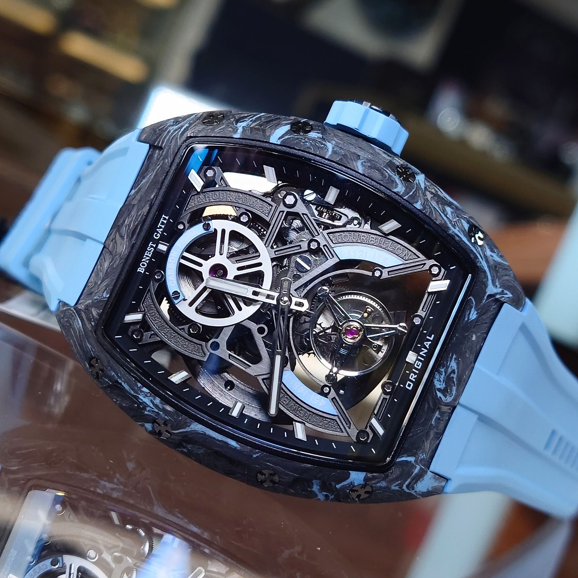 Bonest Gatti 現貨發售 酒桶形碳纖維自動陀飛輪手錶 BG7003-R2 GR