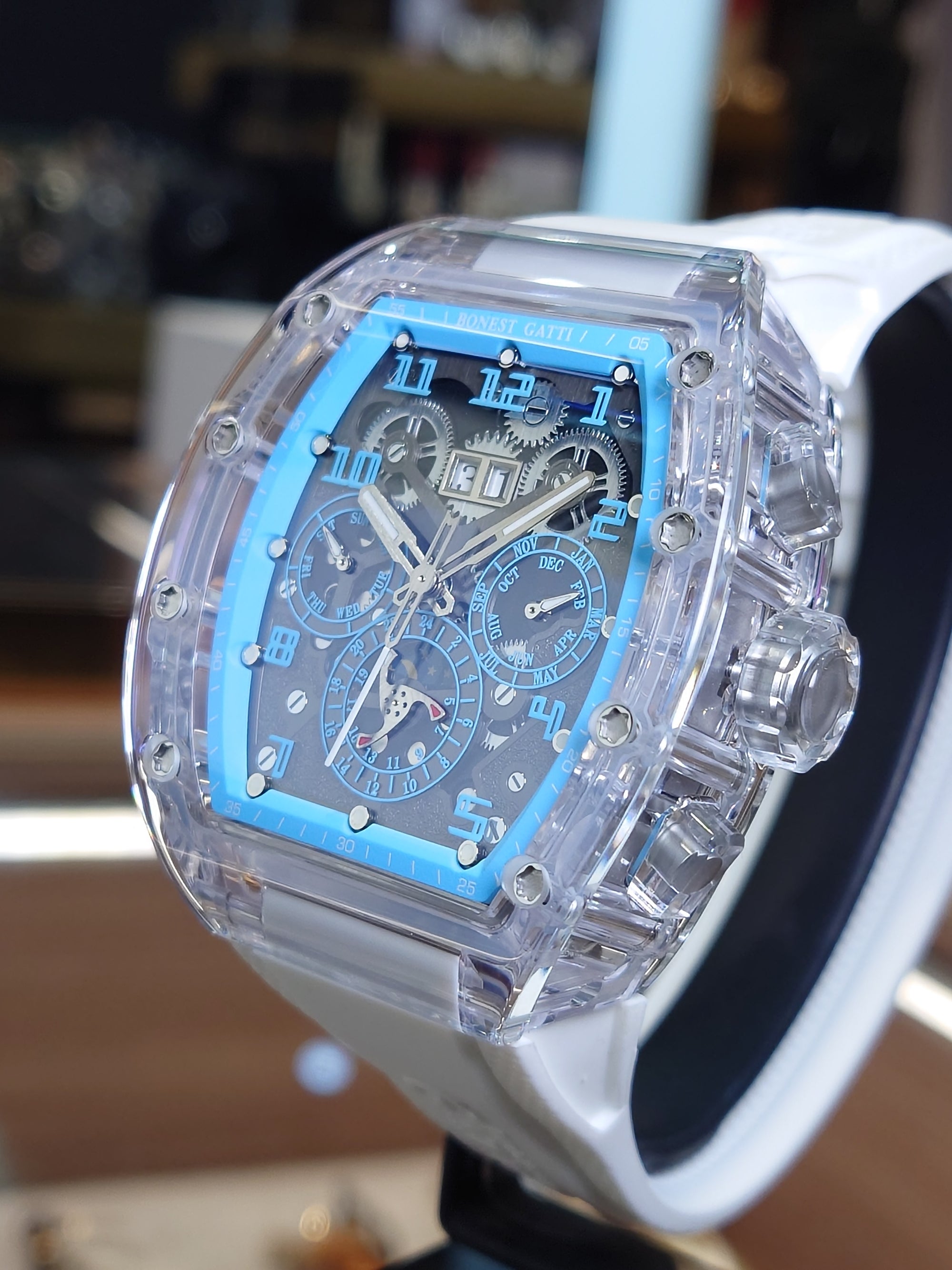 Bonest Gatti 酒桶形水晶多功能自動錶 BG6006-R4