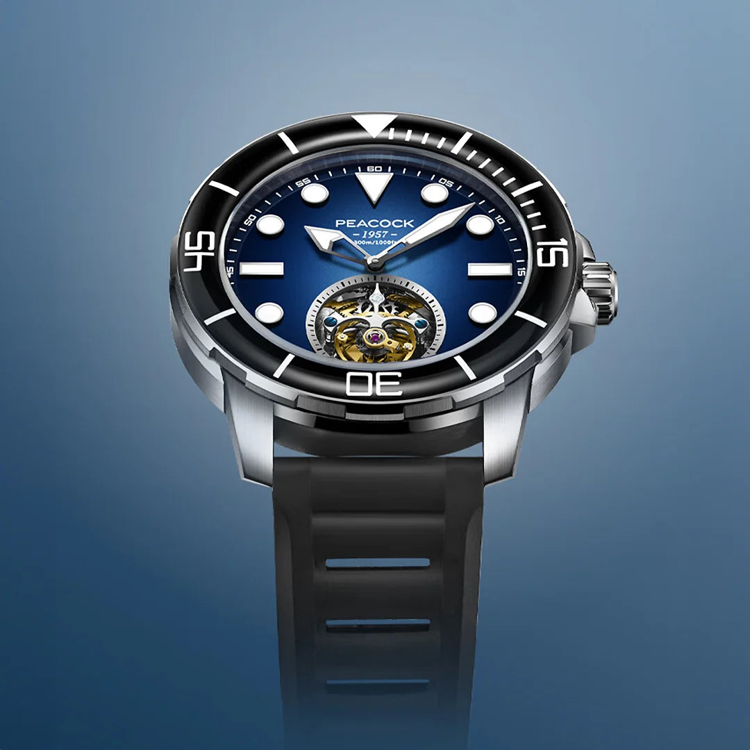 Peacock Ocean Wing Tourbillon 300M Diver Watch - 孔雀海洋之翼陀飛輪300米潛水錶 - PFG0201.01 Blue