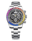 Bonest Gatti Rainbow Bezel Skeleton Multi-function Mechanical Watch - Day, Month, 24-hour. BG8019-S1