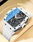 Bonest Gatti 現貨發售 多功能酒桶形夜光碳纖維自動錶 白色BG9007-R1