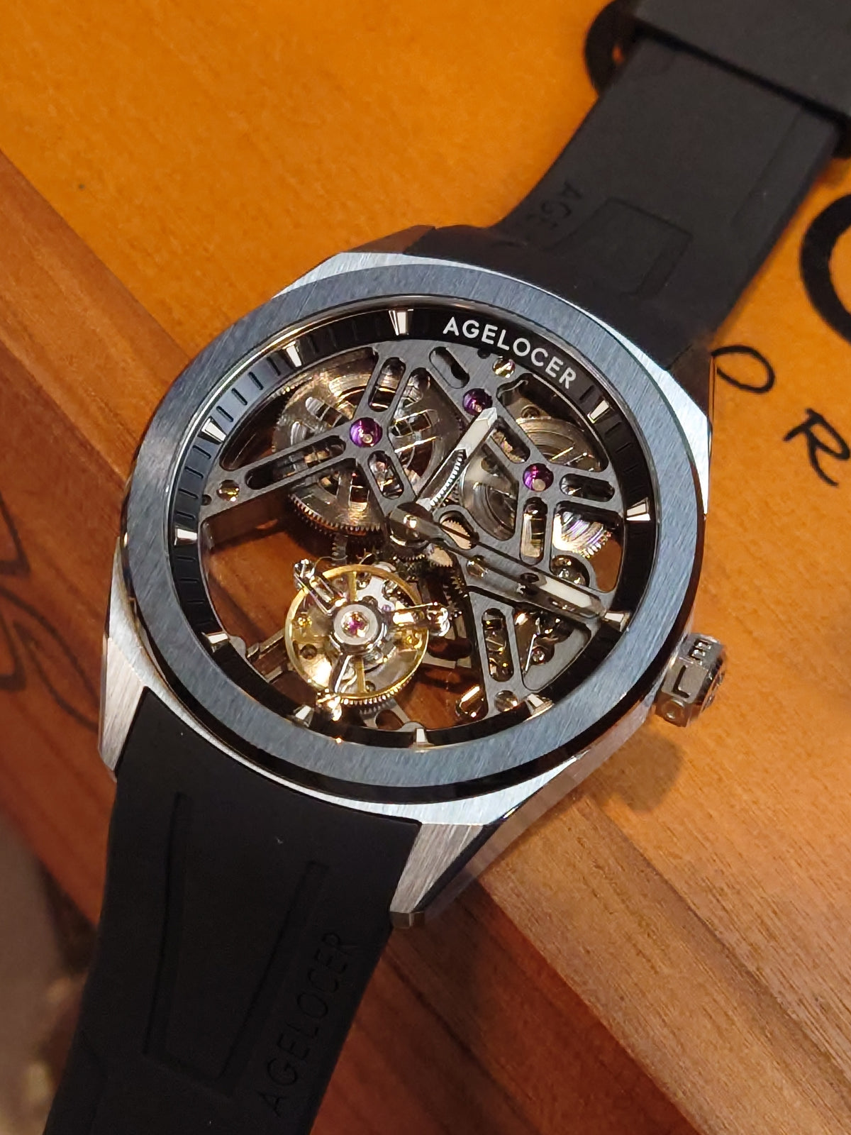 Agelocer 80-Hour Tourbillon Watch - Black Dial, Black Bezel, Rose Gold Case, Black Strap