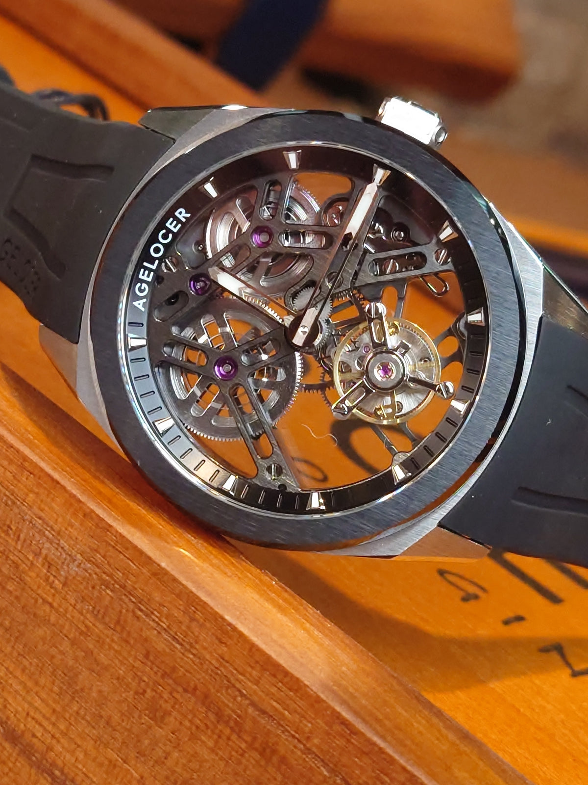 Agelocer 80-Hour Tourbillon Watch - Black Dial, Black Bezel, Rose Gold Case, Black Strap