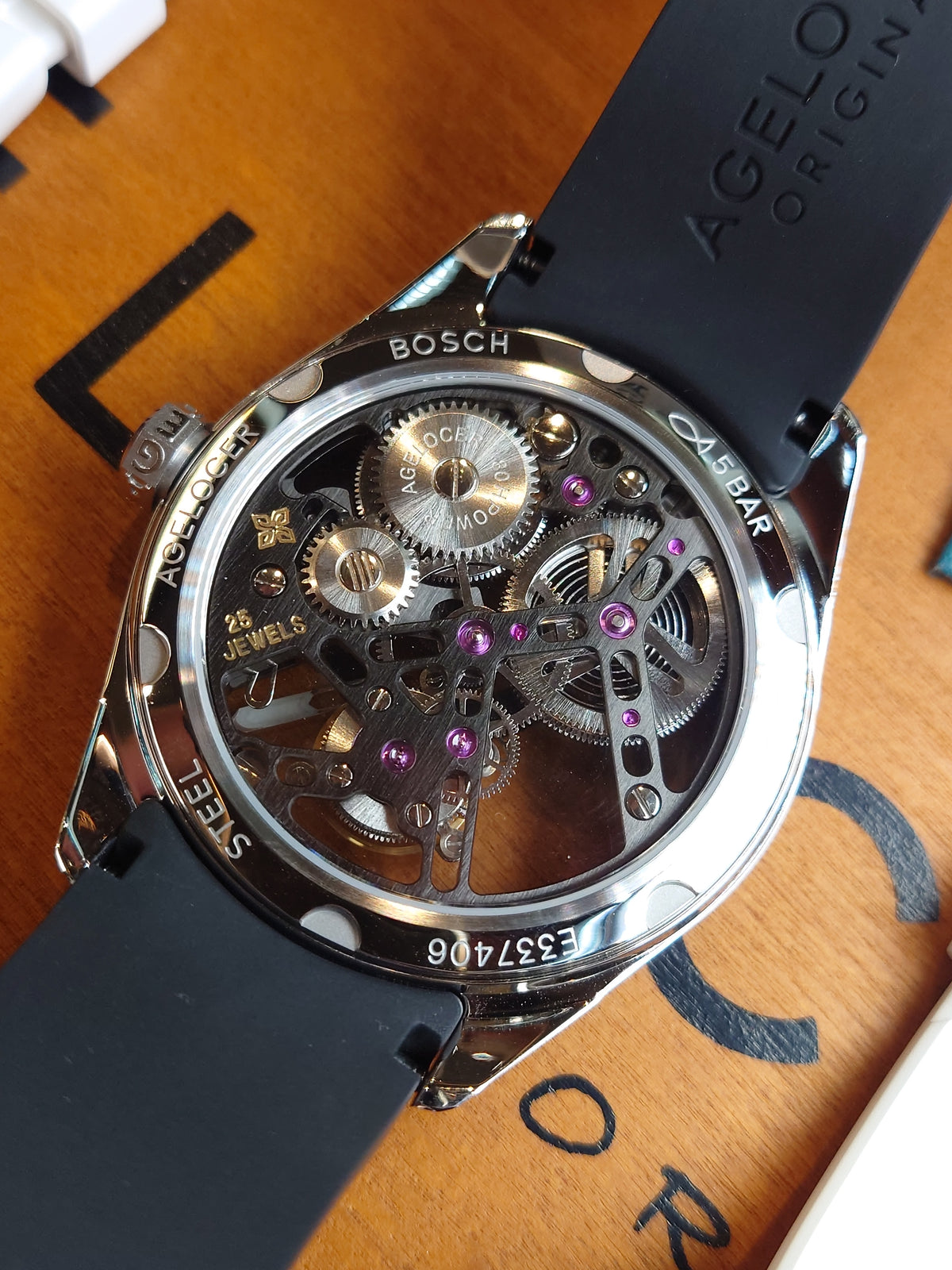 Agelocer 80-Hour Tourbillon Watch - Black Dial, Black Bezel, Rose Gold Case, Black Strap