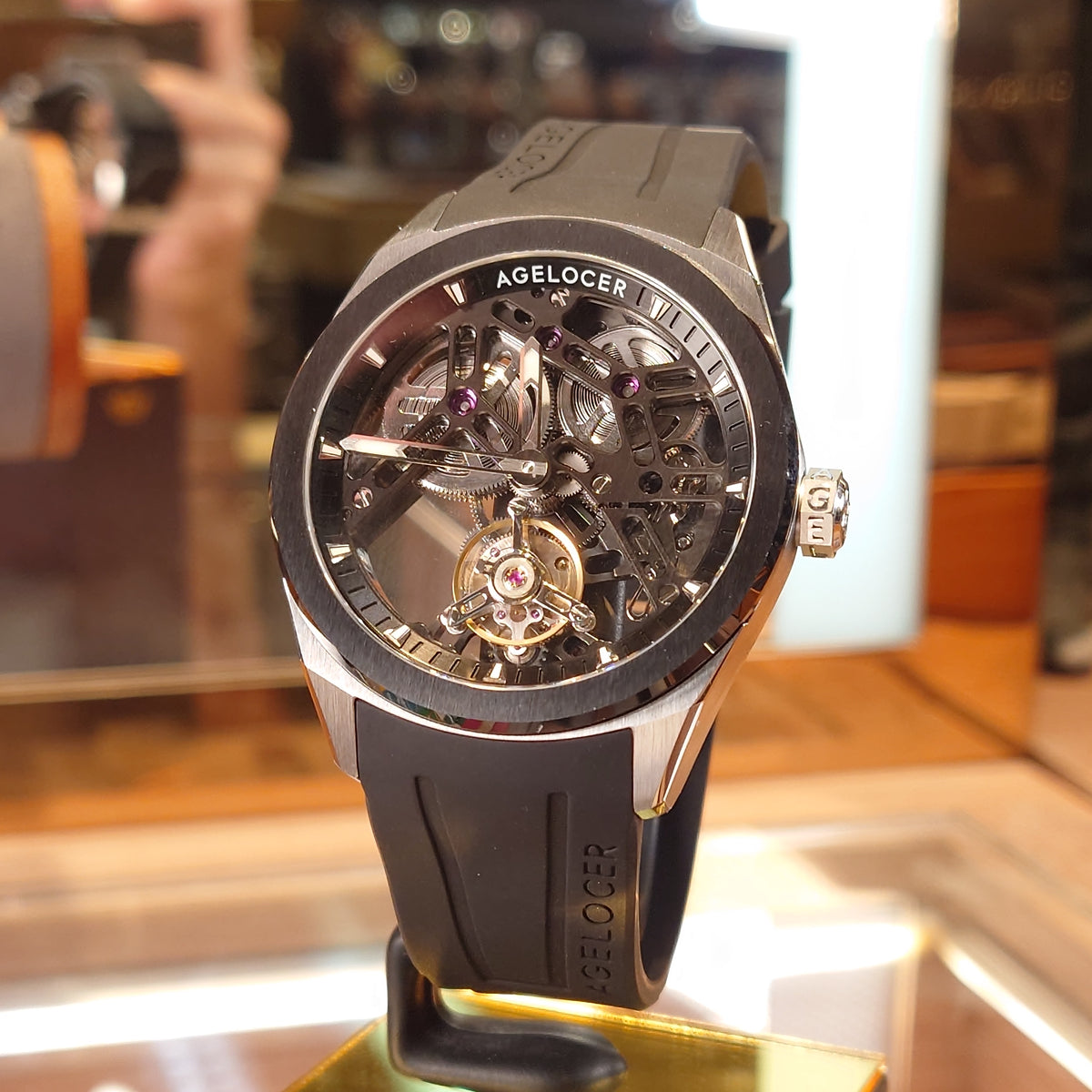 Agelocer 80-Hour Tourbillon Watch - Black Dial, Black Bezel, Rose Gold Case, Black Strap