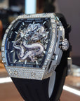 Bonest Gatti 現貨發售龍雕刻水晶自動錶 銀色 BG5605-A1 膠帶