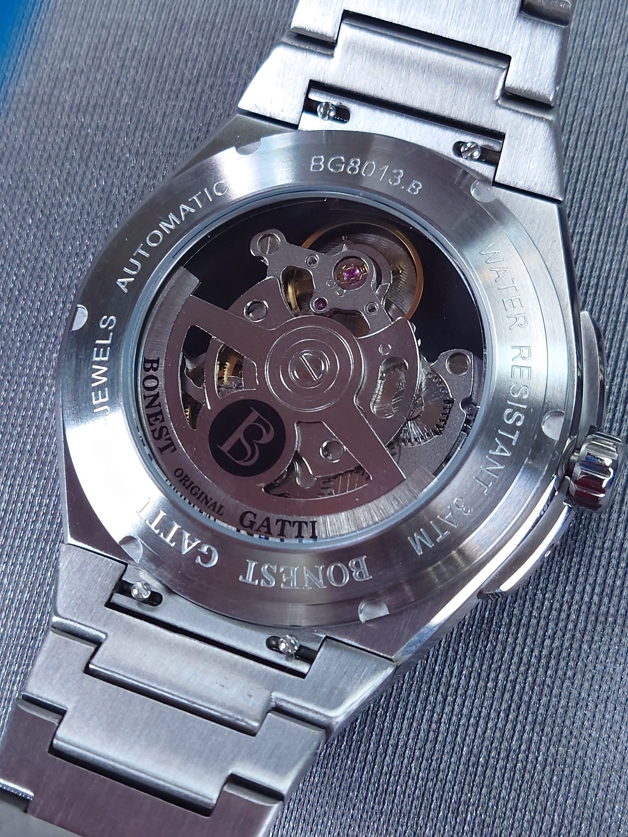Bonest Gatti 現貨發售 冰裂紋一體式錶帶自動錶 BG8013-S2 Silver