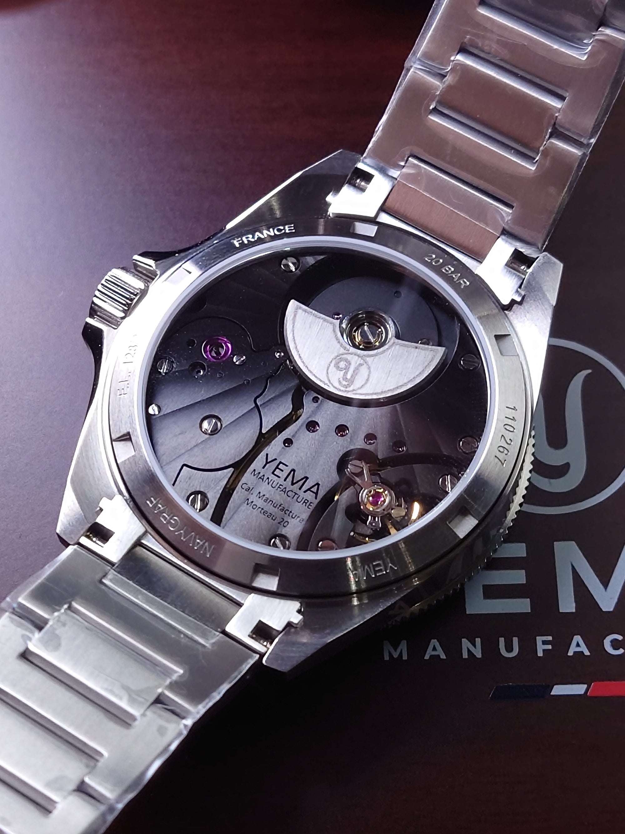 YEMA Navygraf Pearl CMM.20 Limited Edition case back micro rotor movement