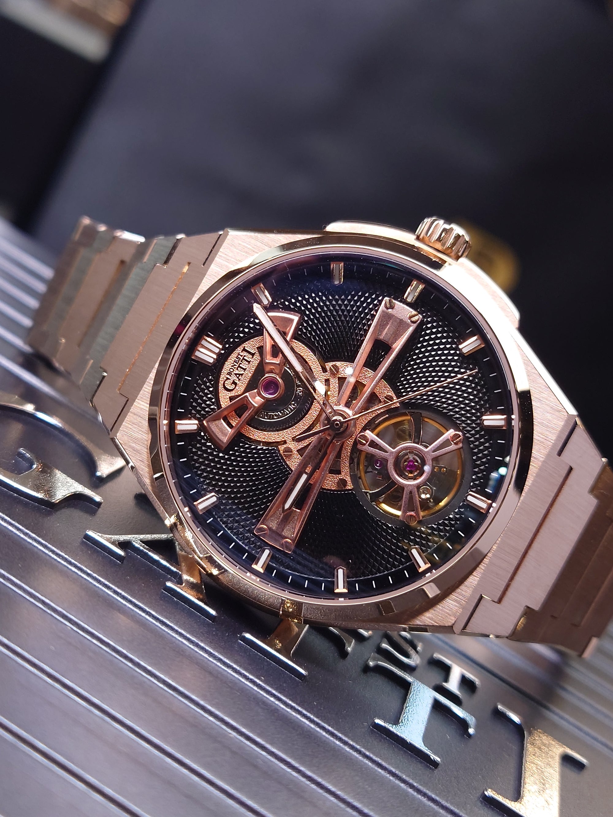 Bonest Gatti Hollow-Out Dial Integrated Strap Automatic Watch - BG8014-S3