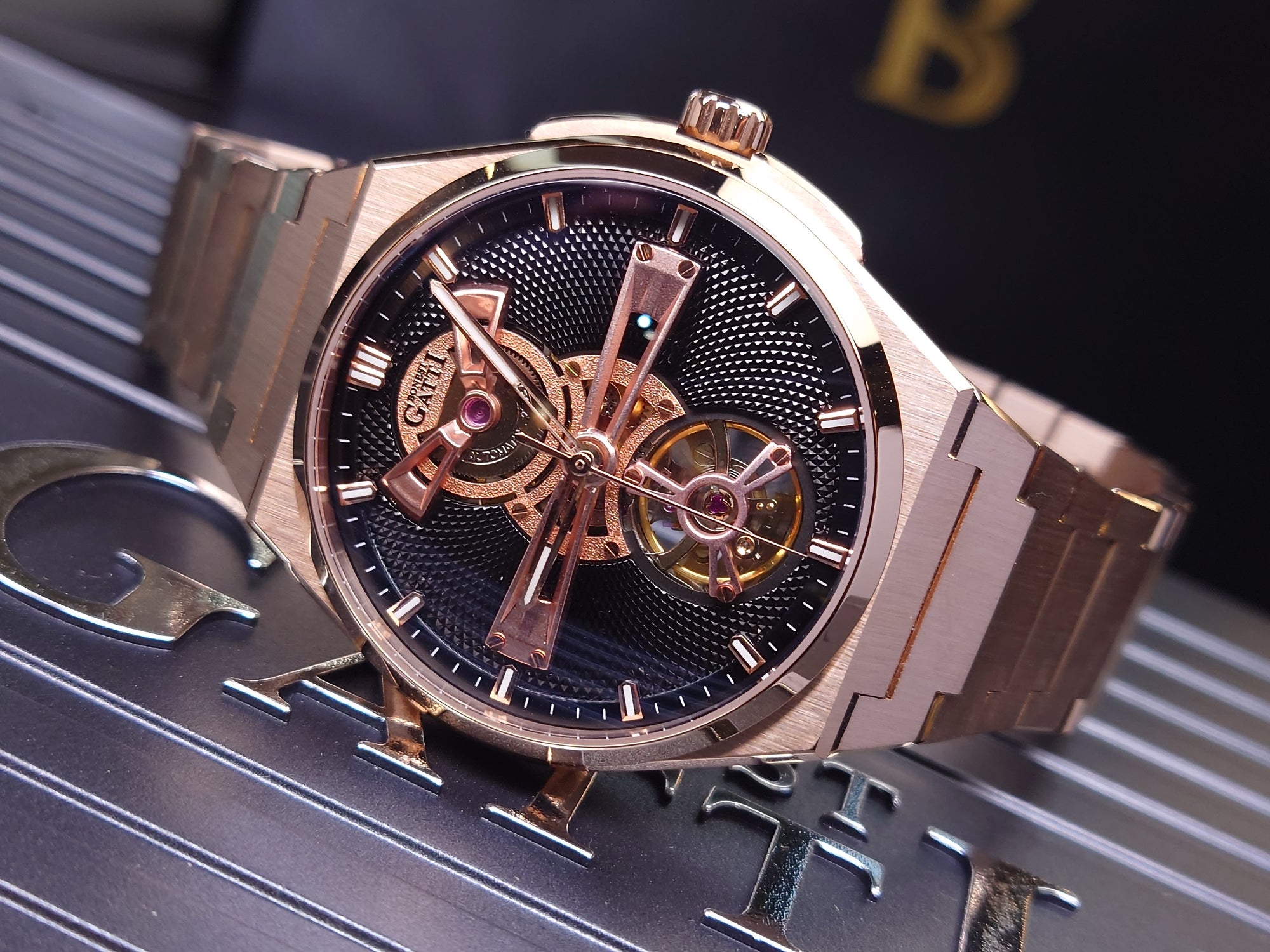 Bonest Gatti Hollow-Out Dial Integrated Strap Automatic Watch - BG8014-S3