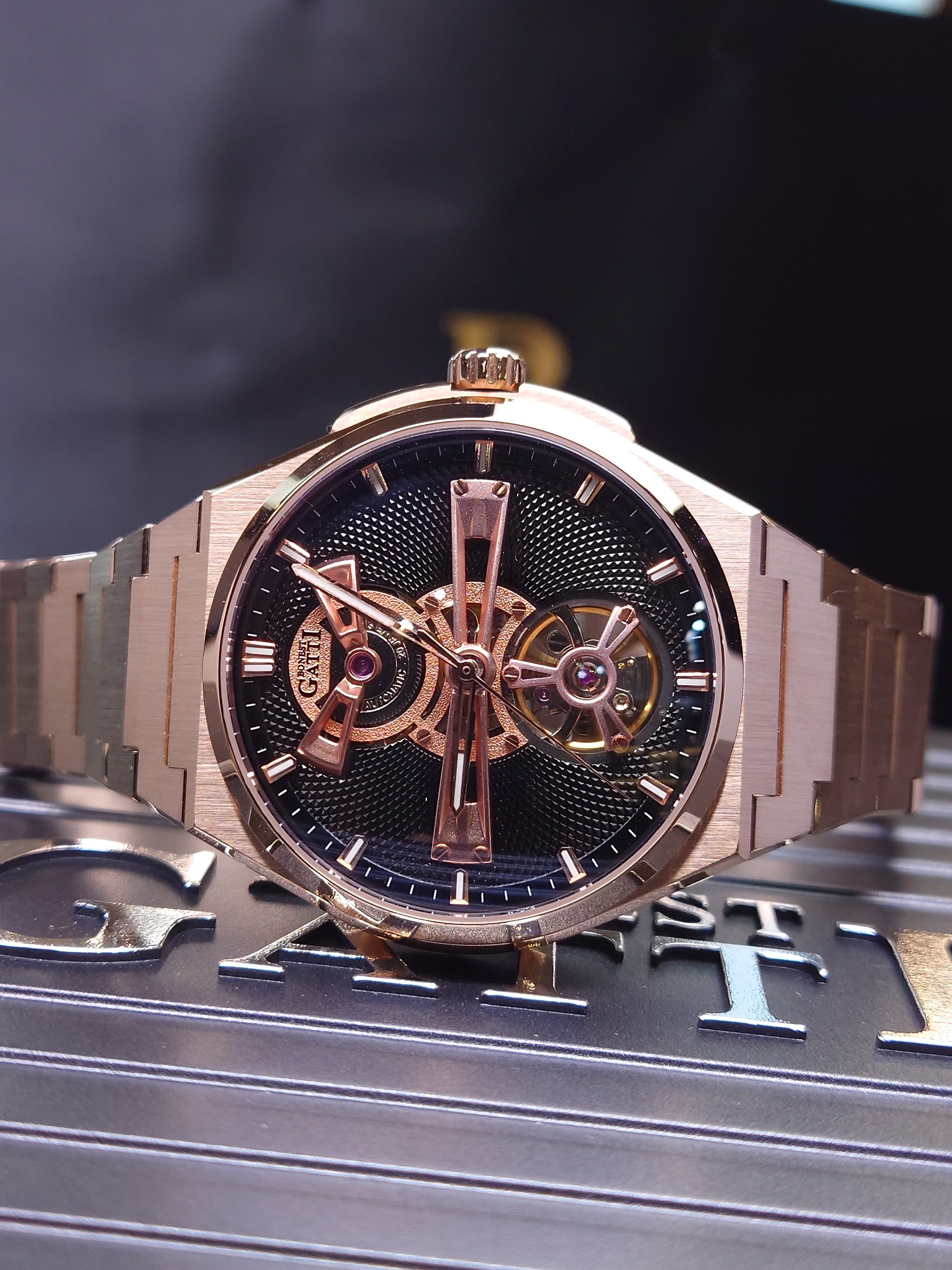 Bonest Gatti Hollow-Out Dial Integrated Strap Automatic Watch - BG8014-S3