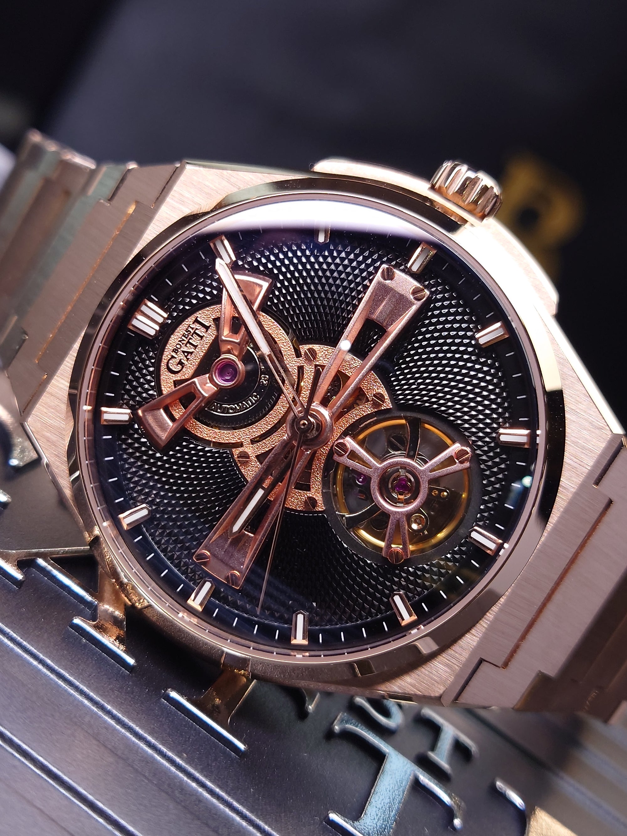 Bonest Gatti Hollow-Out Dial Integrated Strap Automatic Watch - BG8014-S3