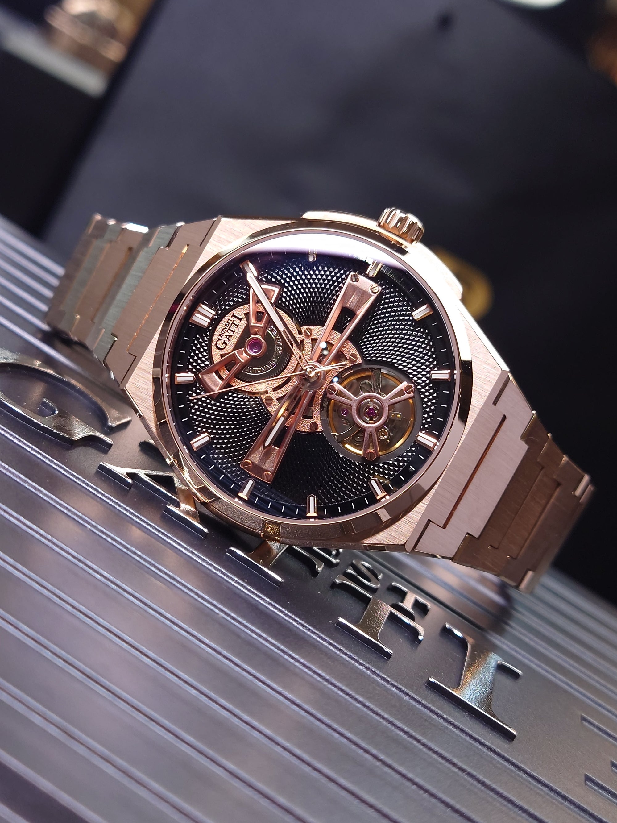 Bonest Gatti Hollow-Out Dial Integrated Strap Automatic Watch - BG8014-S3