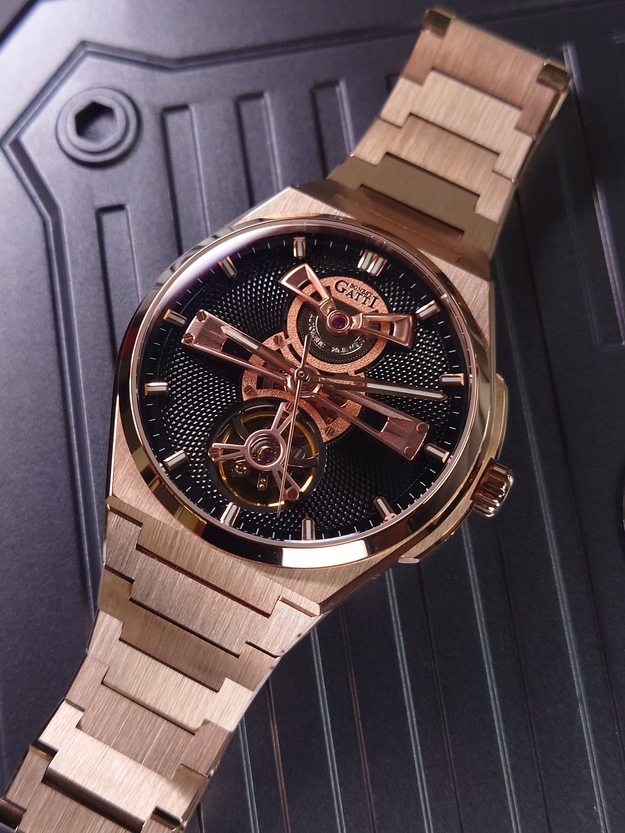 Bonest Gatti Hollow-Out Dial Integrated Strap Automatic Watch - BG8014-S3
