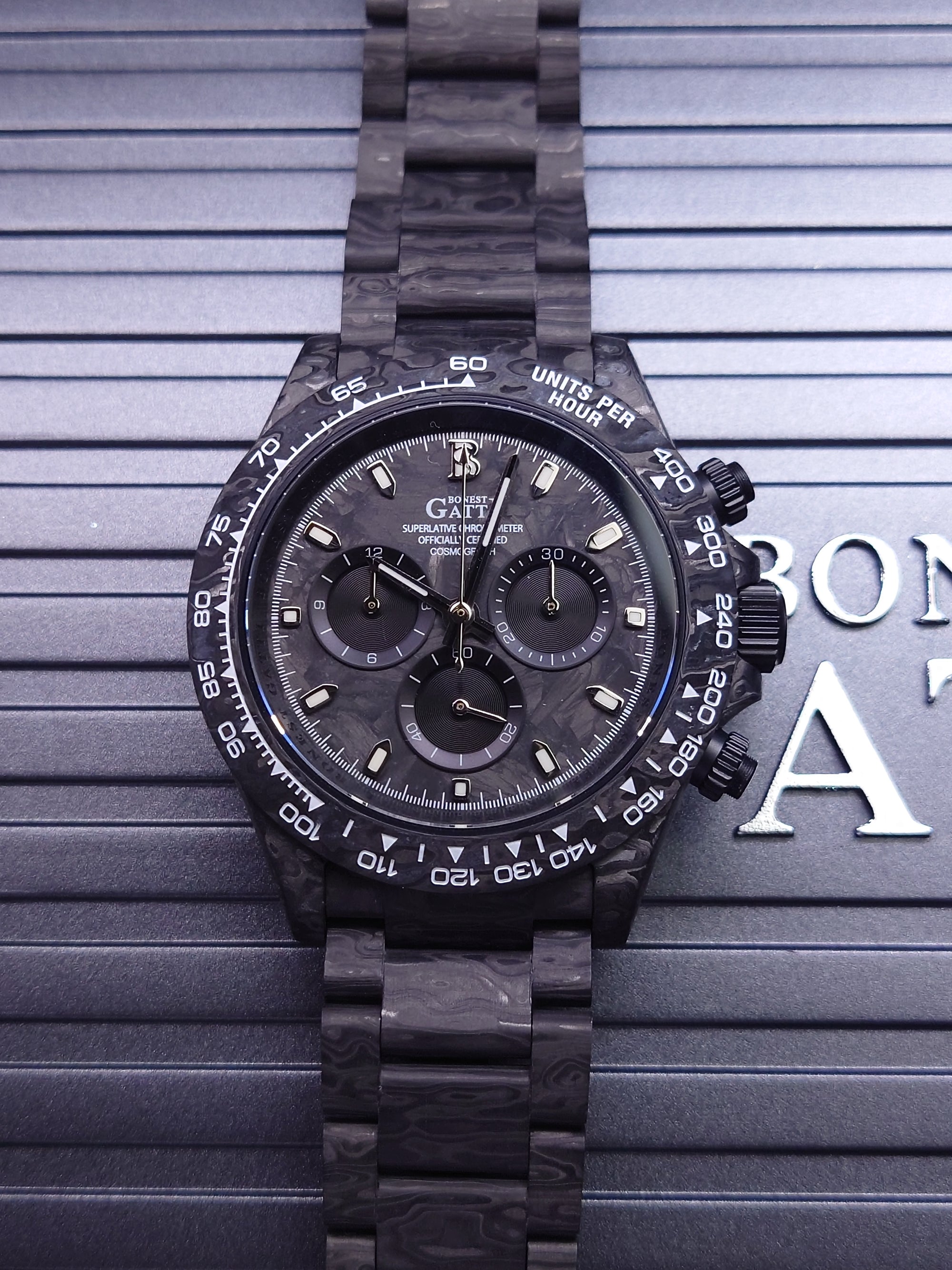 Bonest Gatti In Stock Daytona-style New Luminous Carbon Fiber Mechanical Chronograph Watch BG9012-C1