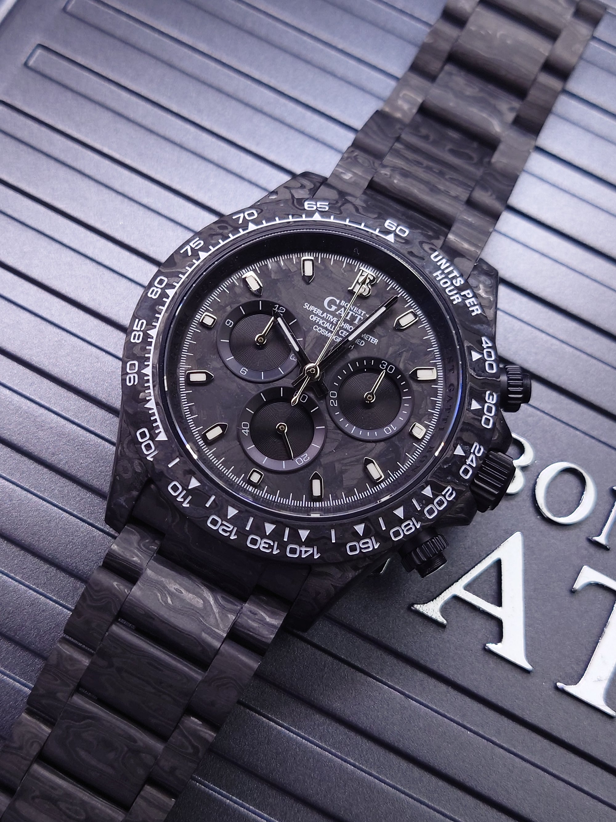 Bonest Gatti In Stock Daytona-style New Luminous Carbon Fiber Mechanical Chronograph Watch BG9012-C1