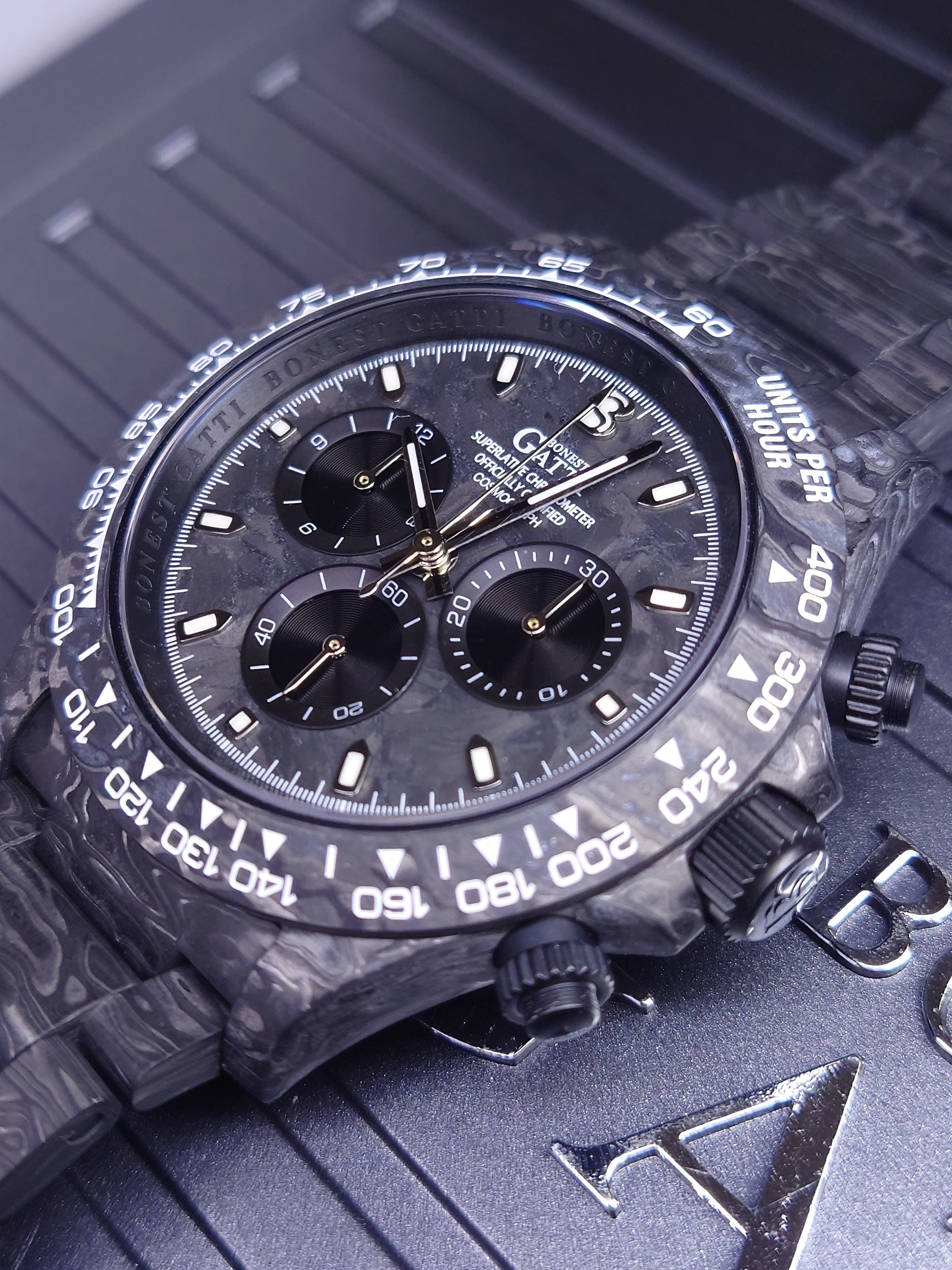 Bonest Gatti In Stock Daytona-style New Luminous Carbon Fiber Mechanical Chronograph Watch BG9012-C1
