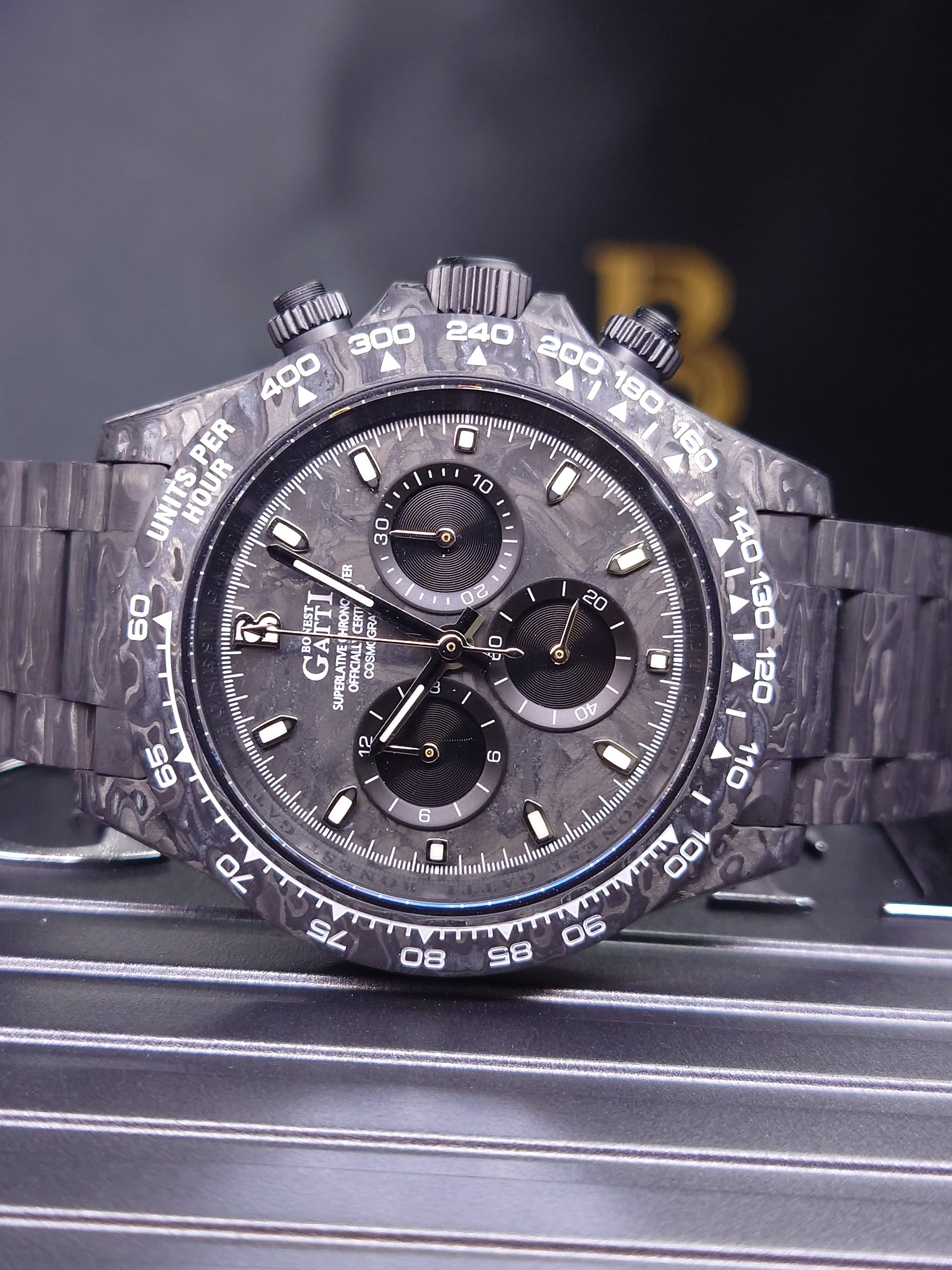 Bonest Gatti In Stock Daytona-style New Luminous Carbon Fiber Mechanical Chronograph Watch BG9012-C1