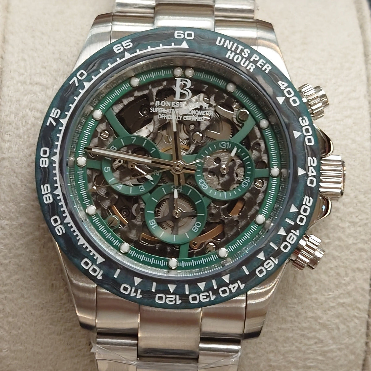 Bonest Gatti Carbon Fiber Bezel Skeleton Multi-function Mechanical Watch - Day, Month, 24-hour. BG8019-S1