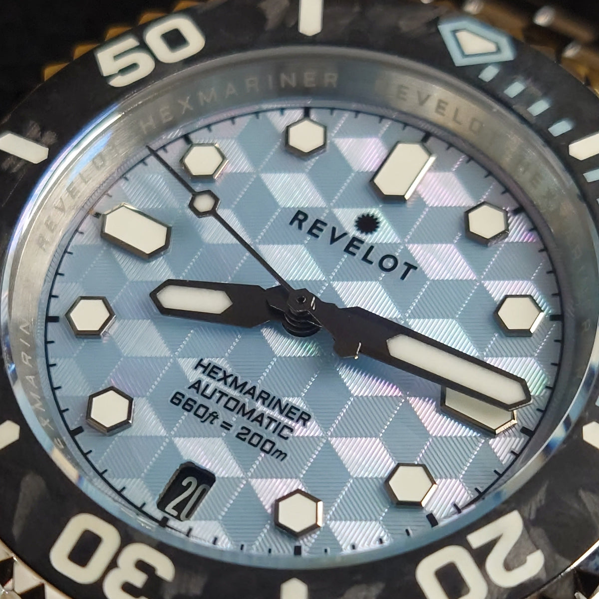 Revelot Hexmariner 39 Sky Blue CNC Guilloche MOP