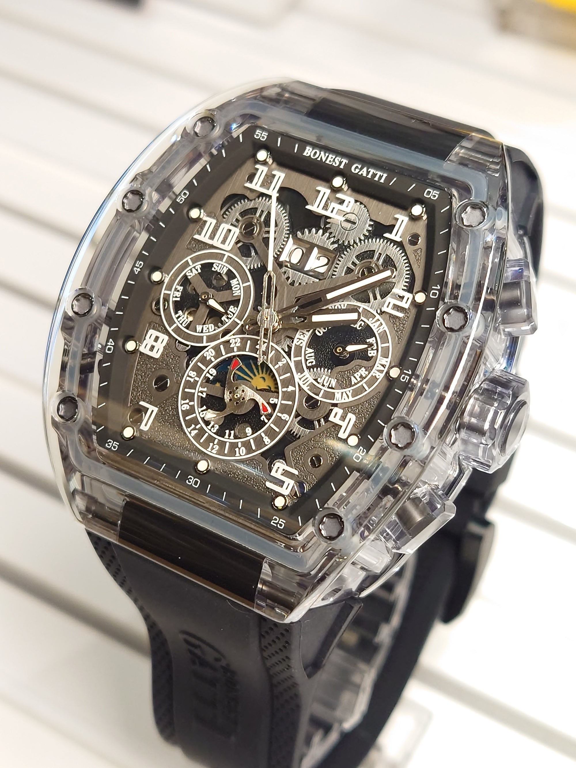Bonest Gatti 酒桶形水晶多功能自動錶 BG6006-R2