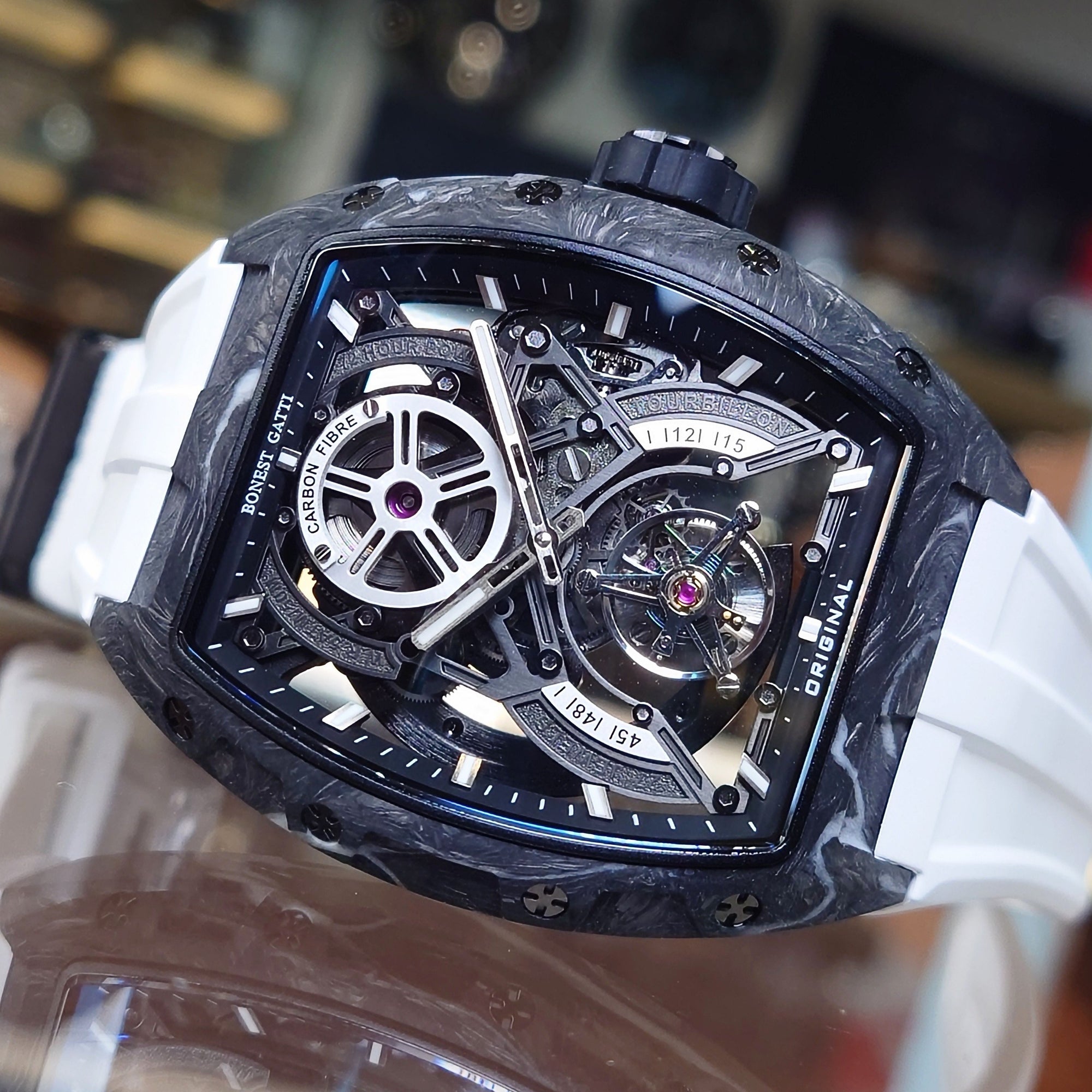 Bonest Gatti 現貨發售 酒桶形碳纖維自動陀飛輪手錶 BG7003-R2 GR