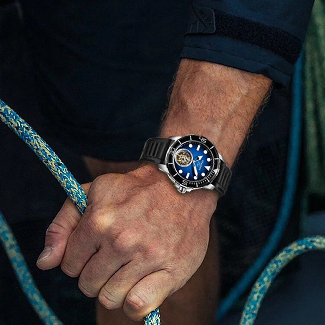 Peacock Ocean Wing Tourbillon 300M Diver Watch - 孔雀海洋之翼陀飛輪300米潛水錶 - PFG0201.01 Blue