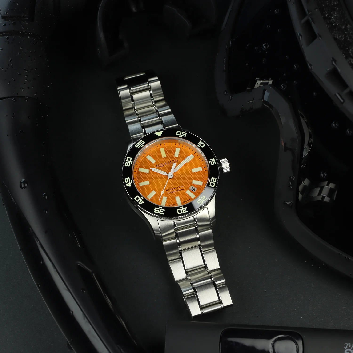 Aquatico Sea Dragon Tritium T100氣燈 潛水機械錶  Orange Dial