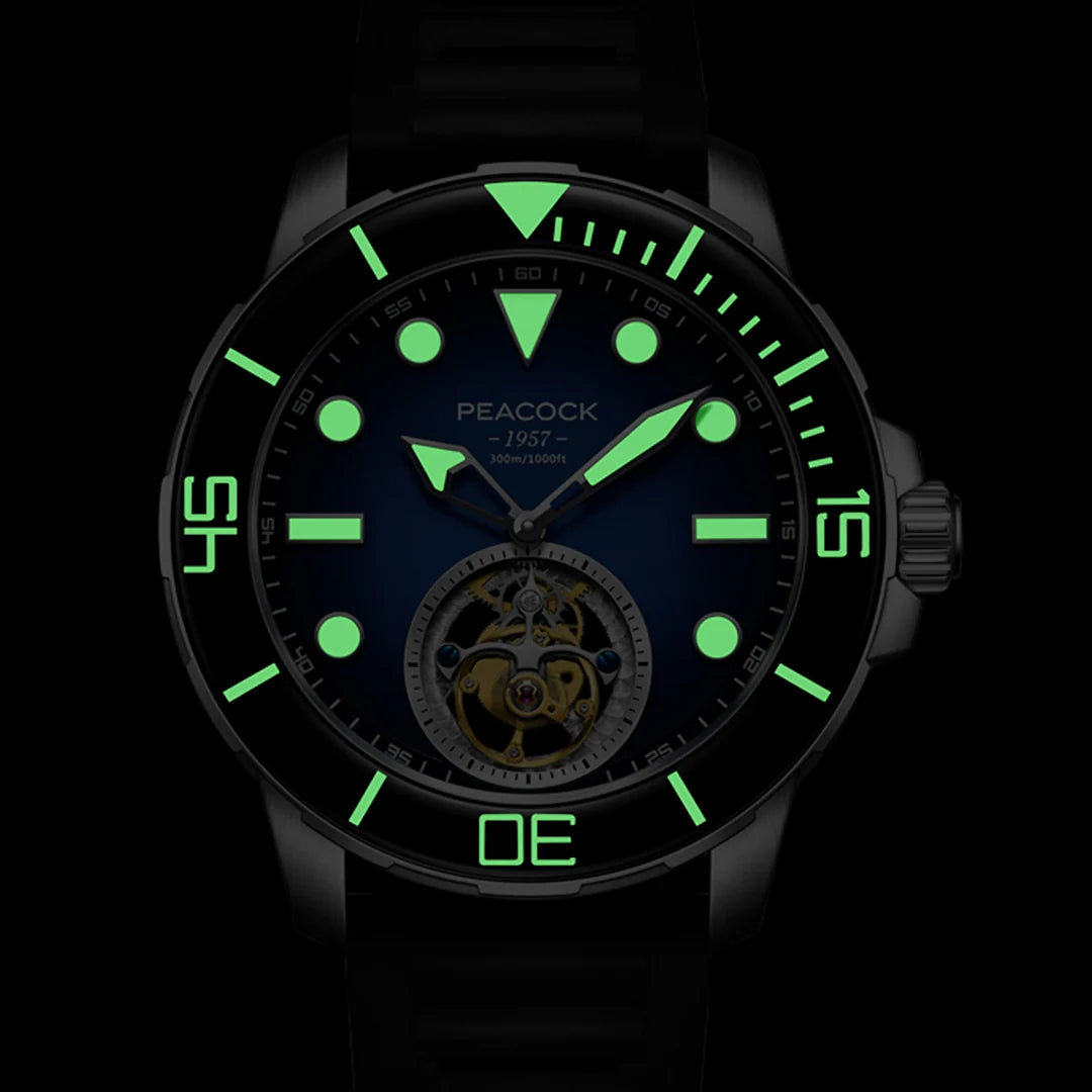 Peacock Ocean Wing Tourbillon 300M Diver Watch - 孔雀海洋之翼陀飛輪300米潛水錶 - PFG0201.01 Blue