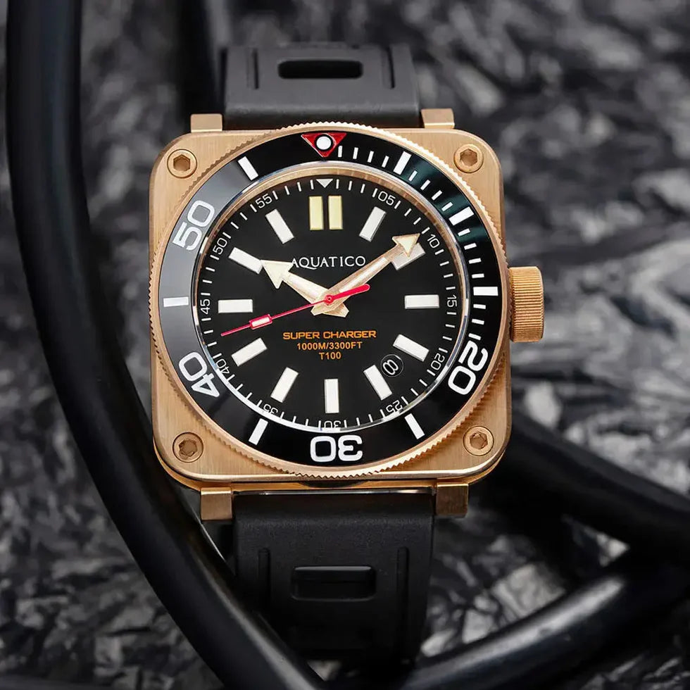 Aquatico Super Charger Bronze Tritium T100氣燈 青銅潛水機械錶 Black Dial