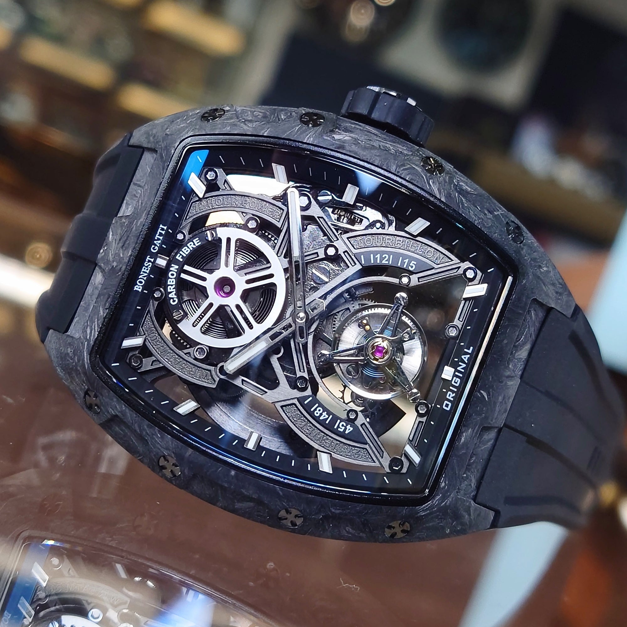 Bonest Gatti 現貨發售 酒桶形碳纖維自動陀飛輪手錶 BG7003-R2 GR