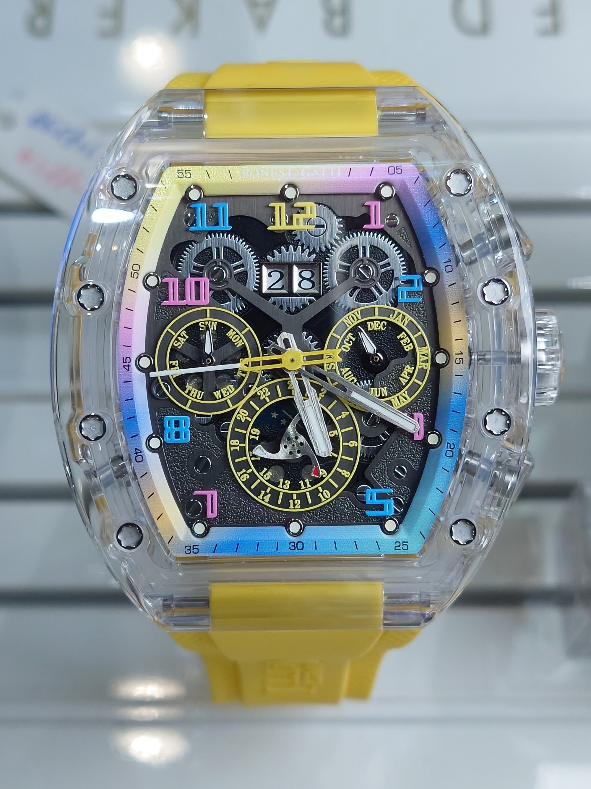 Bonest Gatti 酒桶形水晶多功能自動錶 BG6006-R3