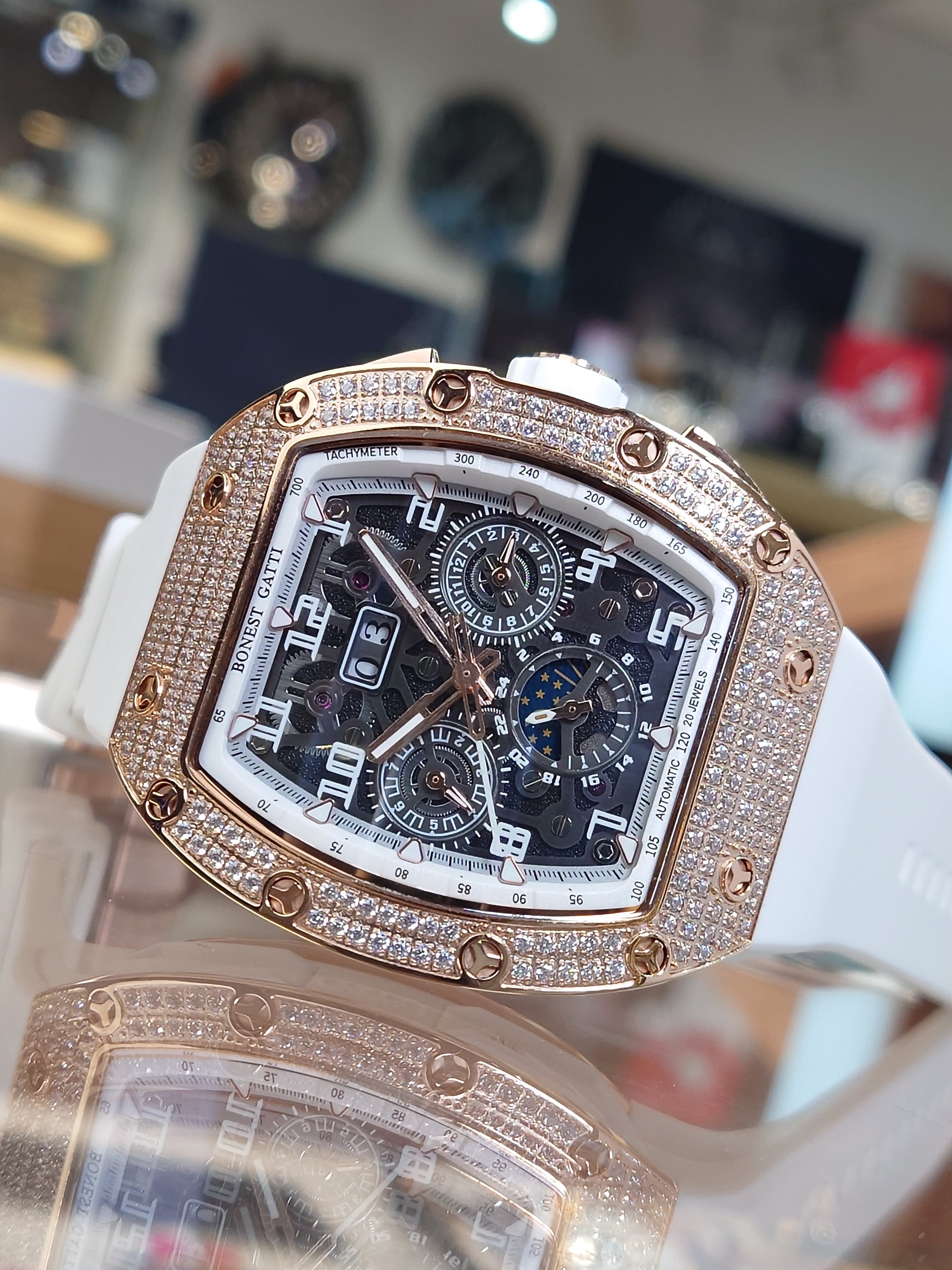 Bonest Gatti 酒桶形水晶多功能自動錶 BG5004-R2