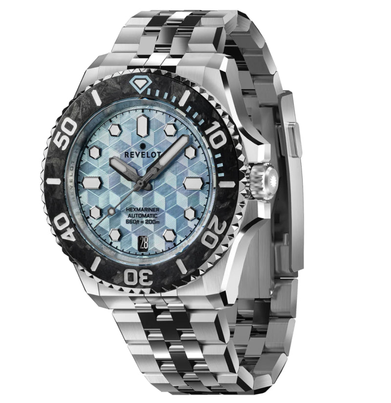 Revelot Hexmariner 39 Sky Blue CNC Guilloche MOP - R12-16LCB1B3 &amp; S20-1B1BB6