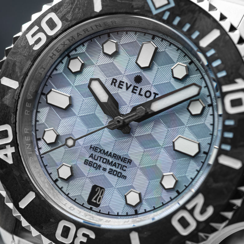 Revelot Hexmariner 39 Sky Blue CNC Guilloche MOP - R12-16LCB1B3 &amp; S20-1B1BB6