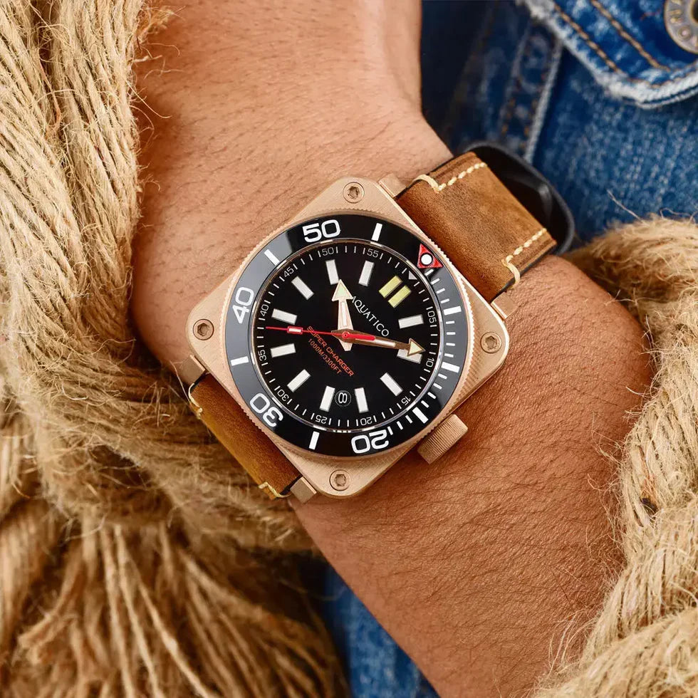 Aquatico Super Charger Bronze Tritium T100氣燈 青銅潛水機械錶 Black Dial