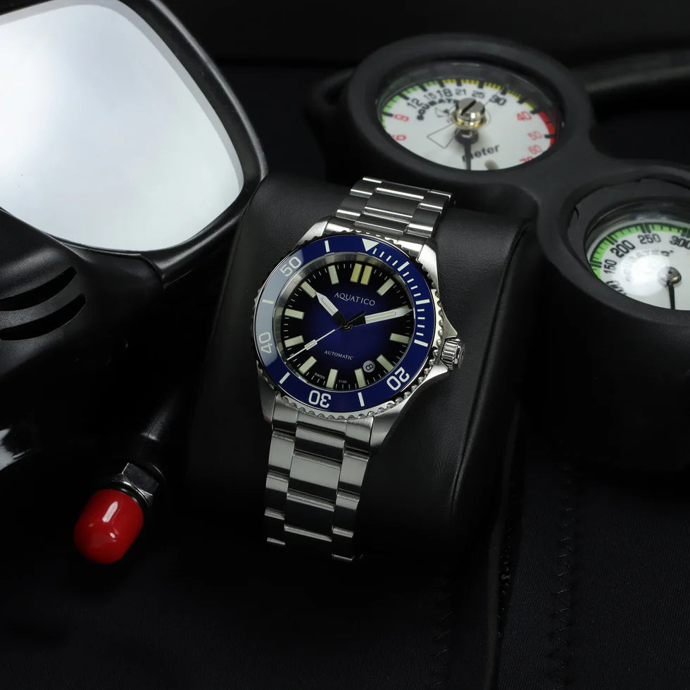 Aquatico Super Ocean Tritium T100 氣燈 潛水機械錶 Blue Dial