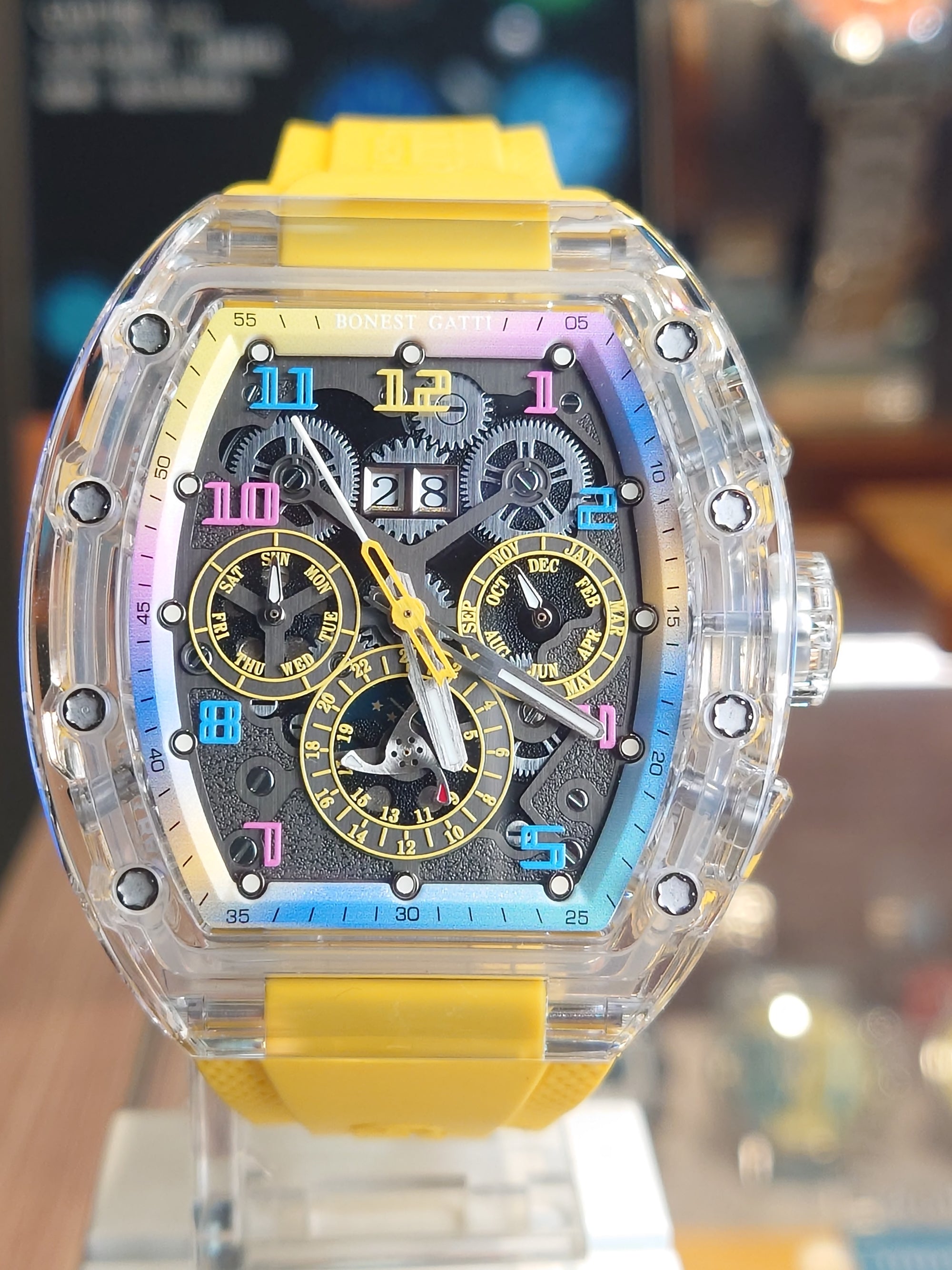Bonest Gatti 酒桶形水晶多功能自動錶 BG6006-R3