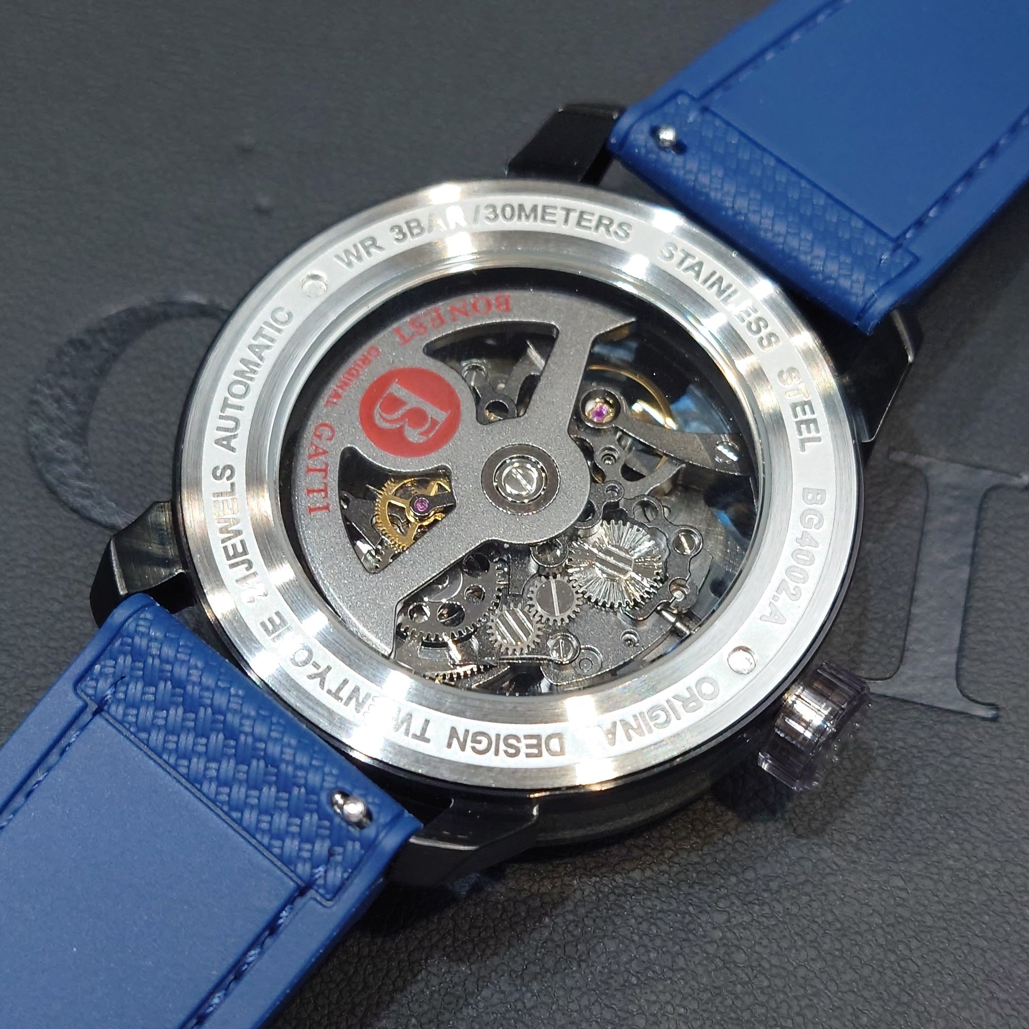 Bonest Gatti 現貨發售 透視夜光碳纖面機械錶 BG4002-R1 Blue