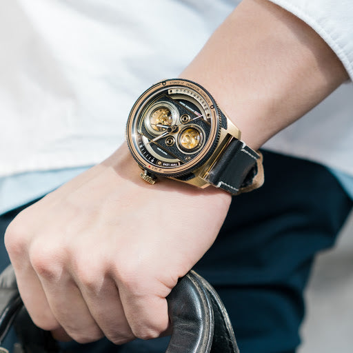 TACS ATL 復古黑金雙鏡頭自動錶 Automatic Twin Lens Retro 2002B 黑色皮帶